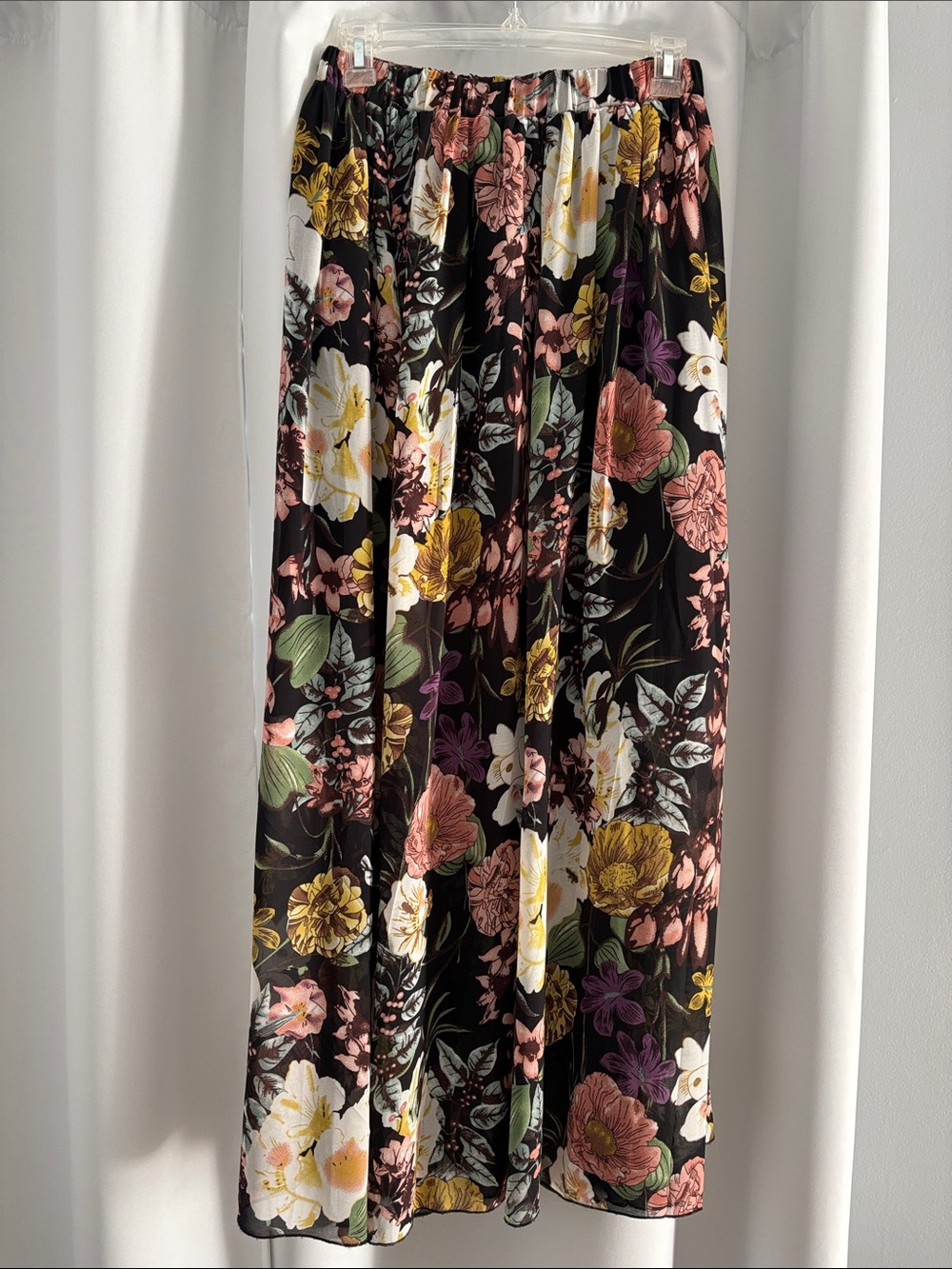 SHEIN Black Maxi Skirt with Yellow, Pink & White Floral Print
